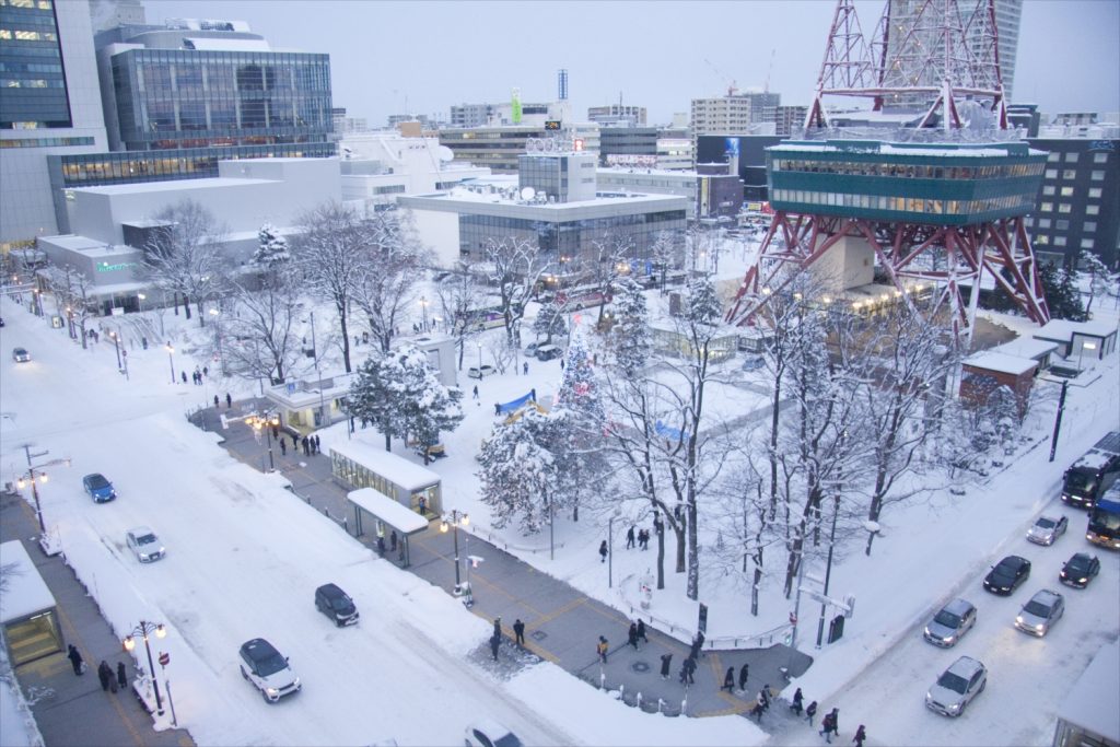Sapporo TV Tower square in winter