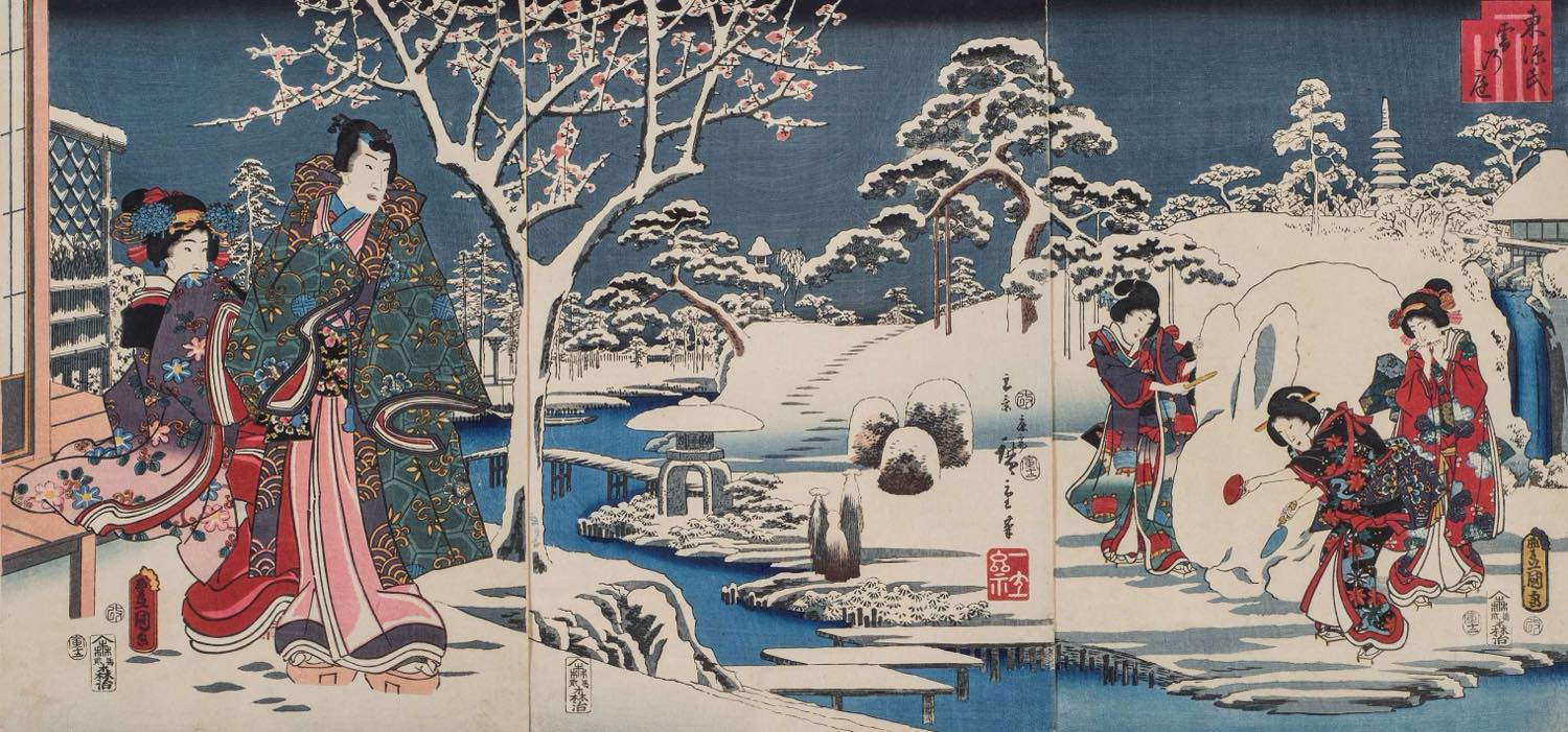 UTAGAWA Kunisada / UTAGAWA Hiroshige "Edo Genji: A Garden Covered with Snow, Parodying ‘The Tale of Genji’" 1854