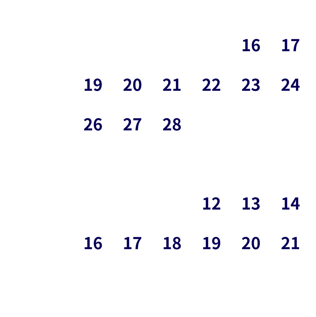 2027年1月・2月のカレンダー。おすすめは1月16日～28日と2月12日～21日。雪まつりの期間は2月4日～11日。月曜は休みの会場が多い日